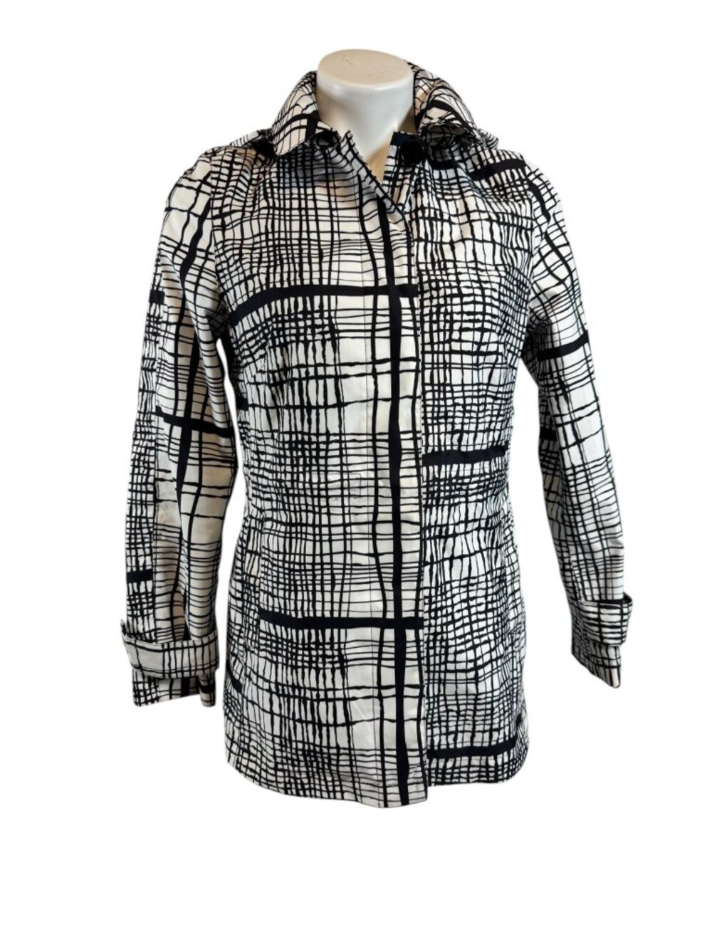 Lands' End Jacket XS 2-4 Black White Plaid Hooded Lightweight Coat